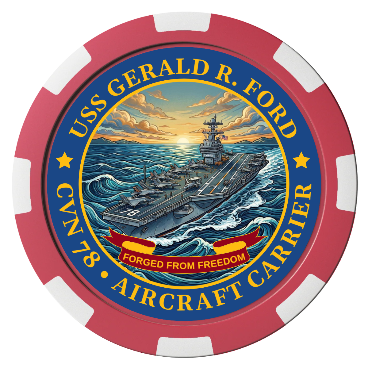Navy USS Gerald Ford Magnetic Composite Poker Chips - Red / 8 Spot - Front