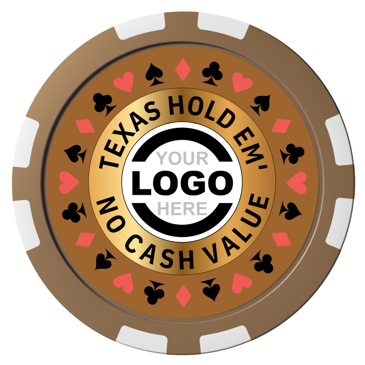 Texas Hold Em' Composite Poker Chips - Brown / 8 Stripe - Front