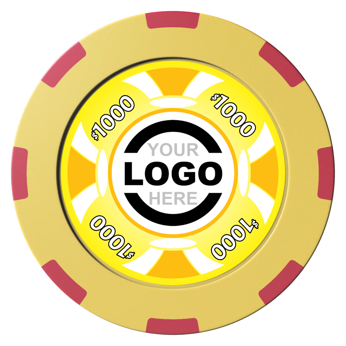Alan Baker 4-2S A Clay Poker Chips - Yellow / 8 Spot (2 Tone) / 40mm - Front