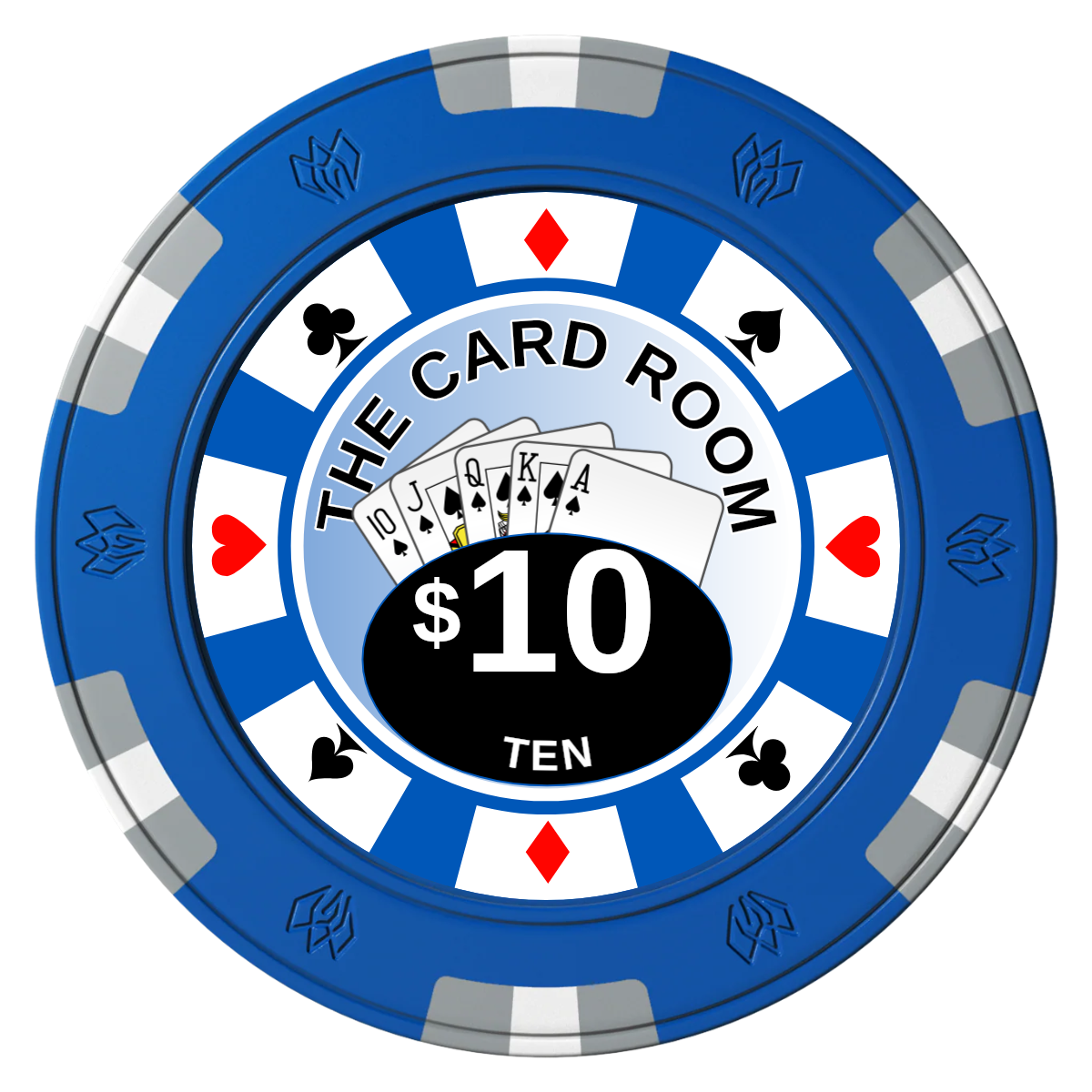 A Suitable Design Clay Poker Chips - Blue / 6 Spot Gem / 40mm - Front