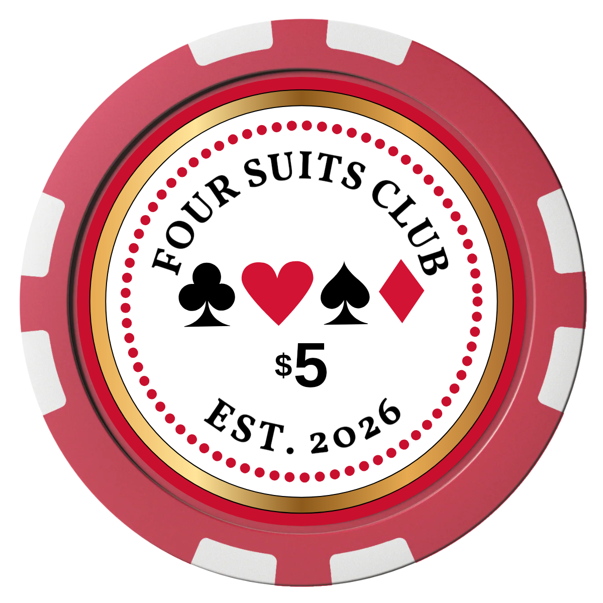 Fours Suits Club Composite Poker Chips - Red / 8 Stripe - Front