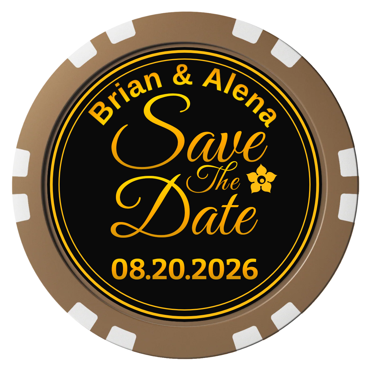 Save the Date Text Composite Poker Chips - Brown / Double Stripe - Front