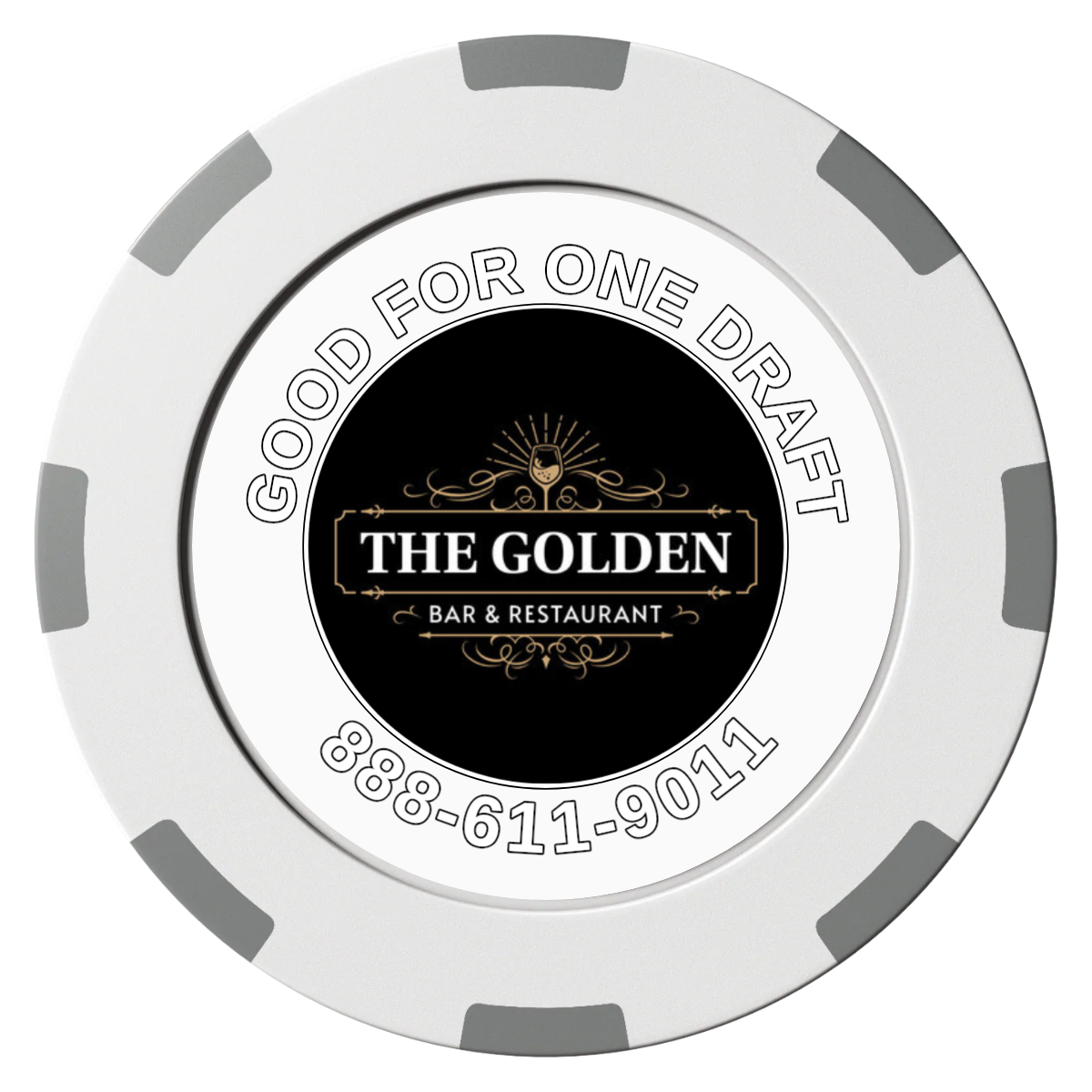 Branded Logo Bar Drink Token Clay Poker Chips - White / 8 Spot (2 Tone) / 40mm - Front