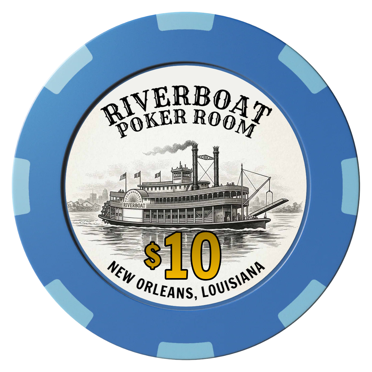 Riverboat Poker Room Clay Poker Chips - Blue / 8 Spot (2 Tone) / 40mm - Back