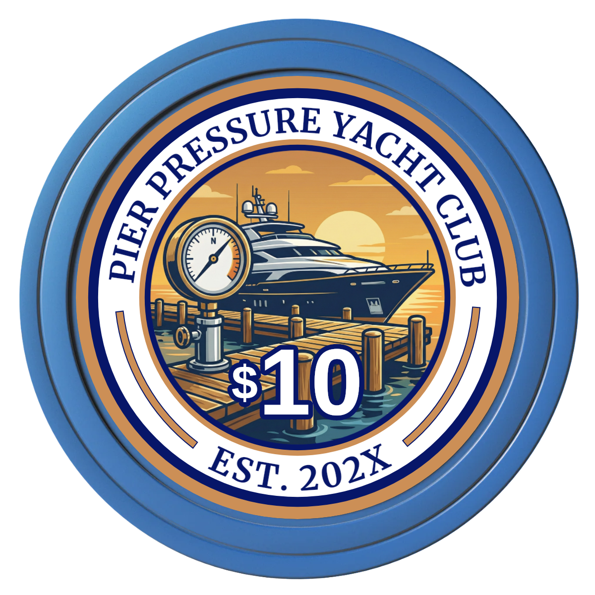 Anchor Down Card Room Composite Poker Chips - Blue / Solid - Back