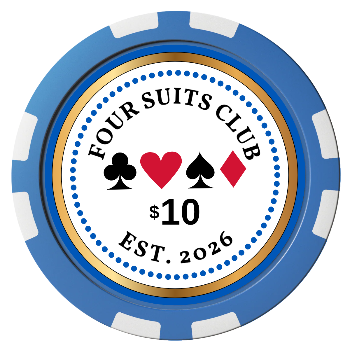 Fours Suits Club Composite Poker Chips - Blue / 8 Stripe - Front