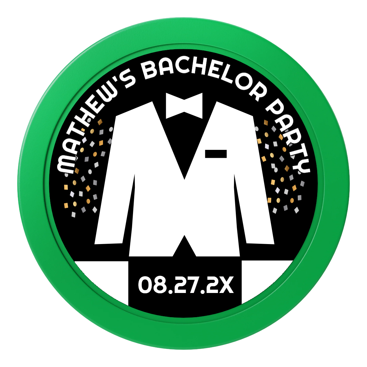 Bachelor No More Bowtie 2" Oversized Poker Chips - Green - Front