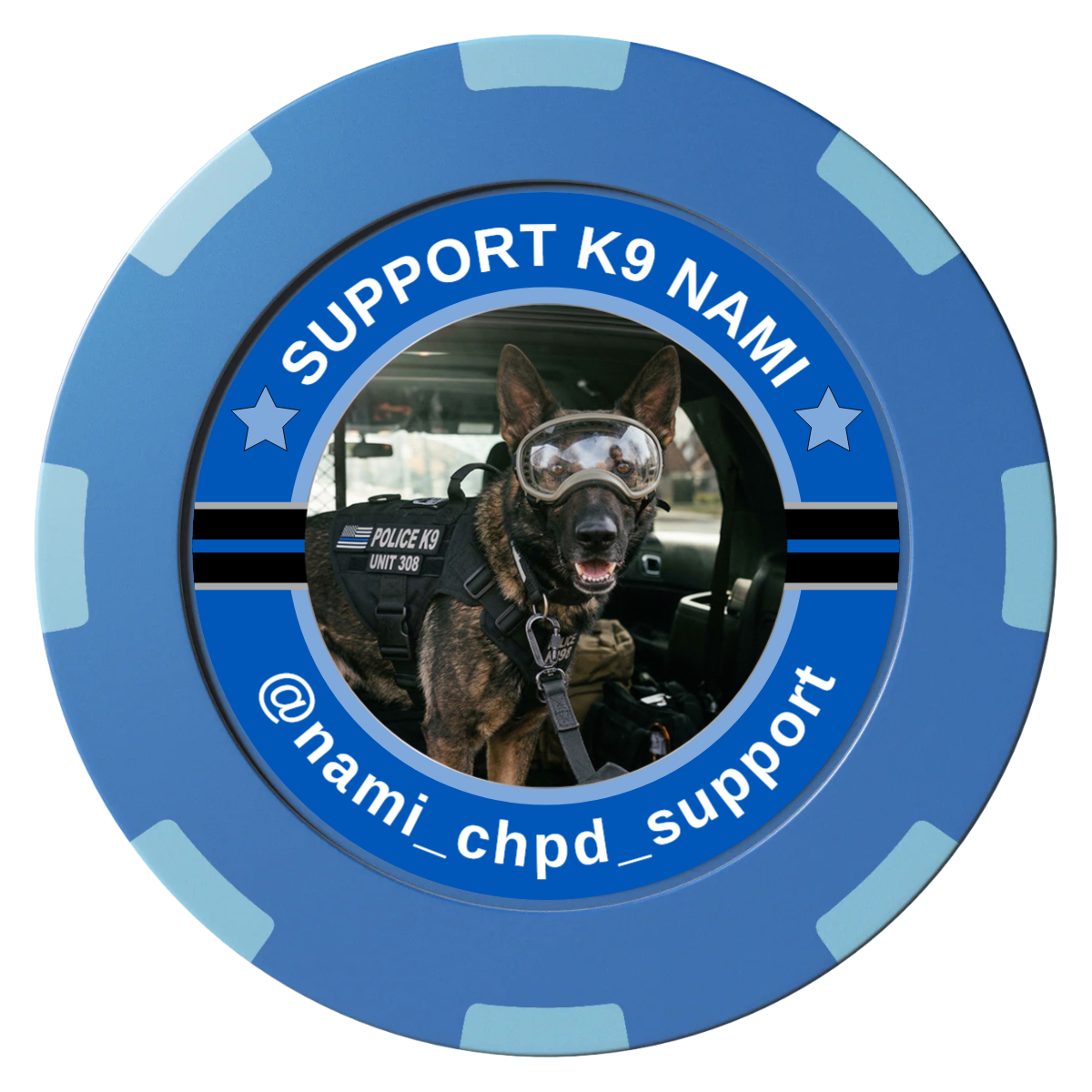 Police Department K9 #02 Clay Poker Chips - Blue / 8 Spot (2 Tone) / 40mm - Front