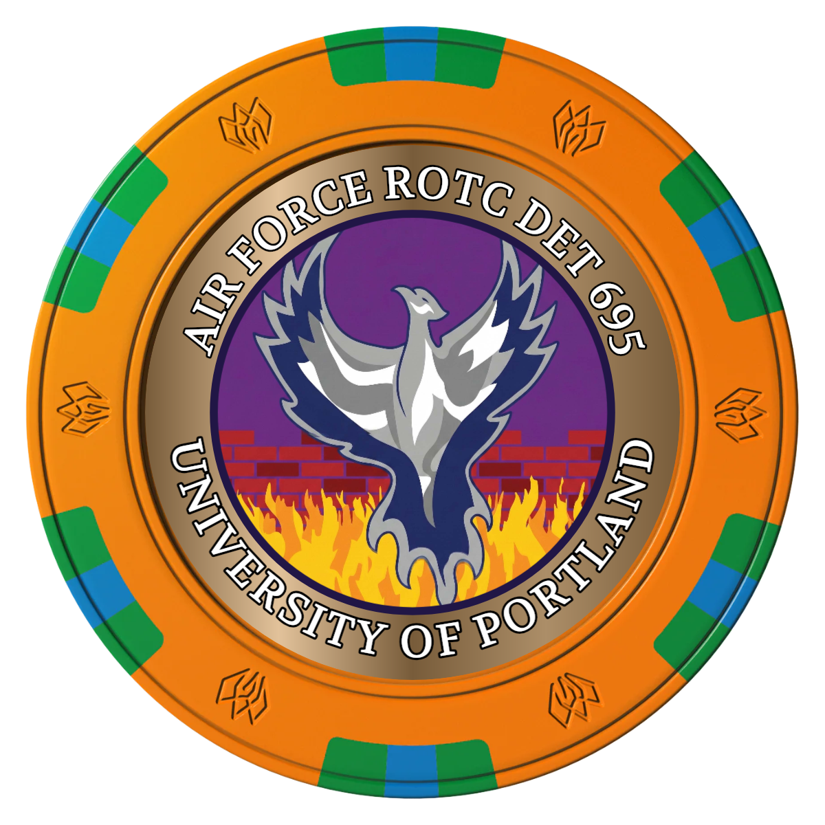 Air Force ROTC Det 695 Clay Poker Chips - Orange / 6 Spot Gem / 40mm - Front