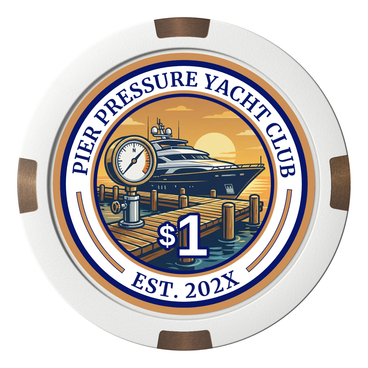 Anchor Down Card Room Composite & Metal Hybrid Poker Chips - White - Front