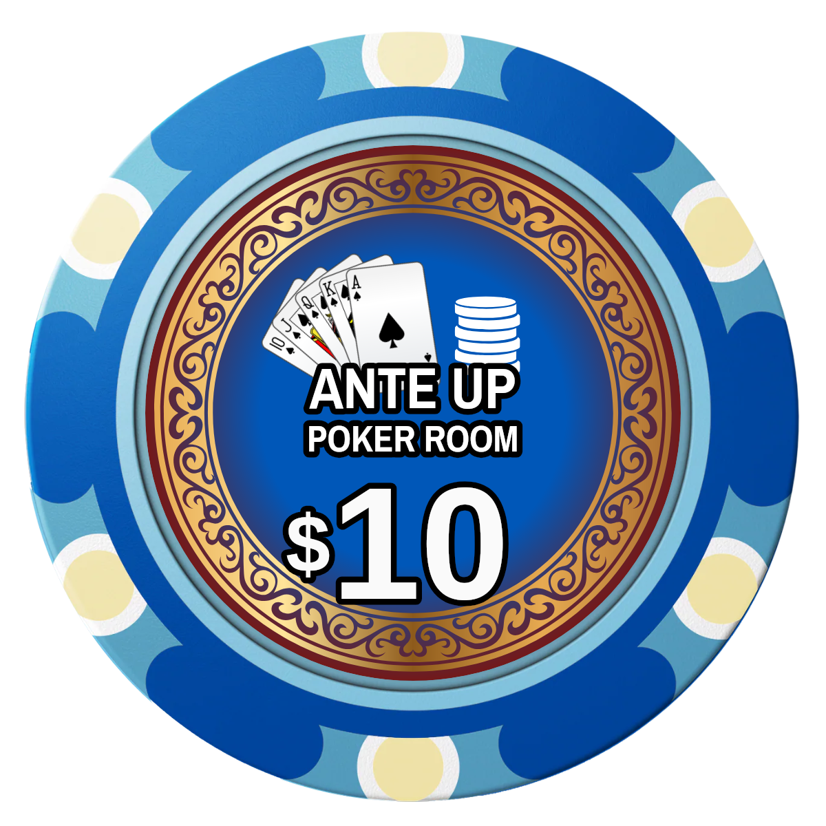 Ante Up Poker Room Clay Poker Chips - Blue / Monte Carlo / 40mm - Front