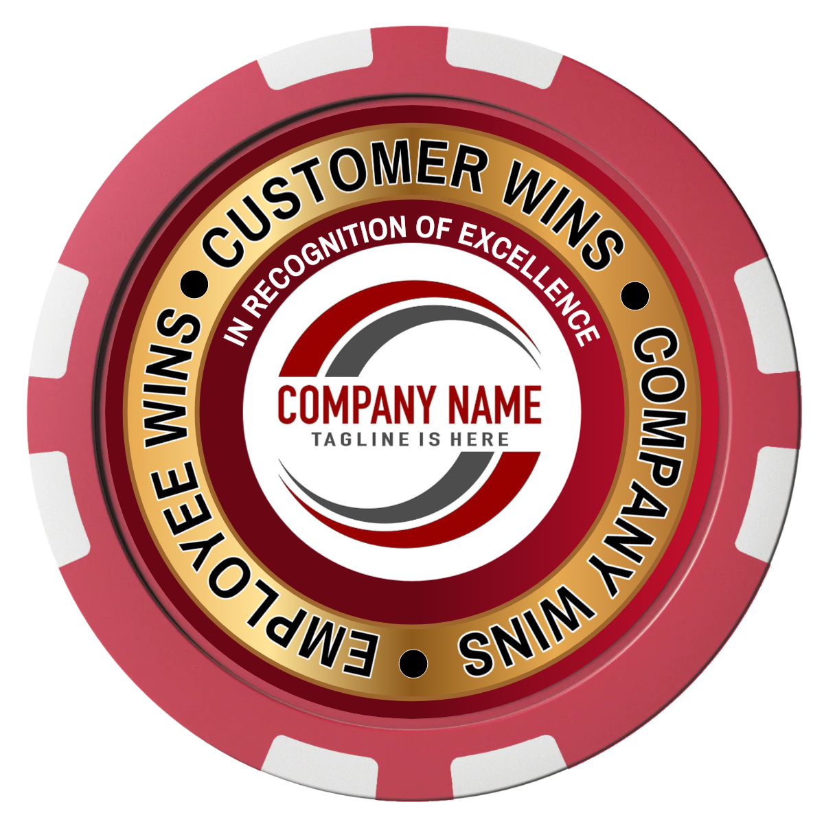 Gold Standard Composite Poker Chips - Red / 8 Stripe - Front