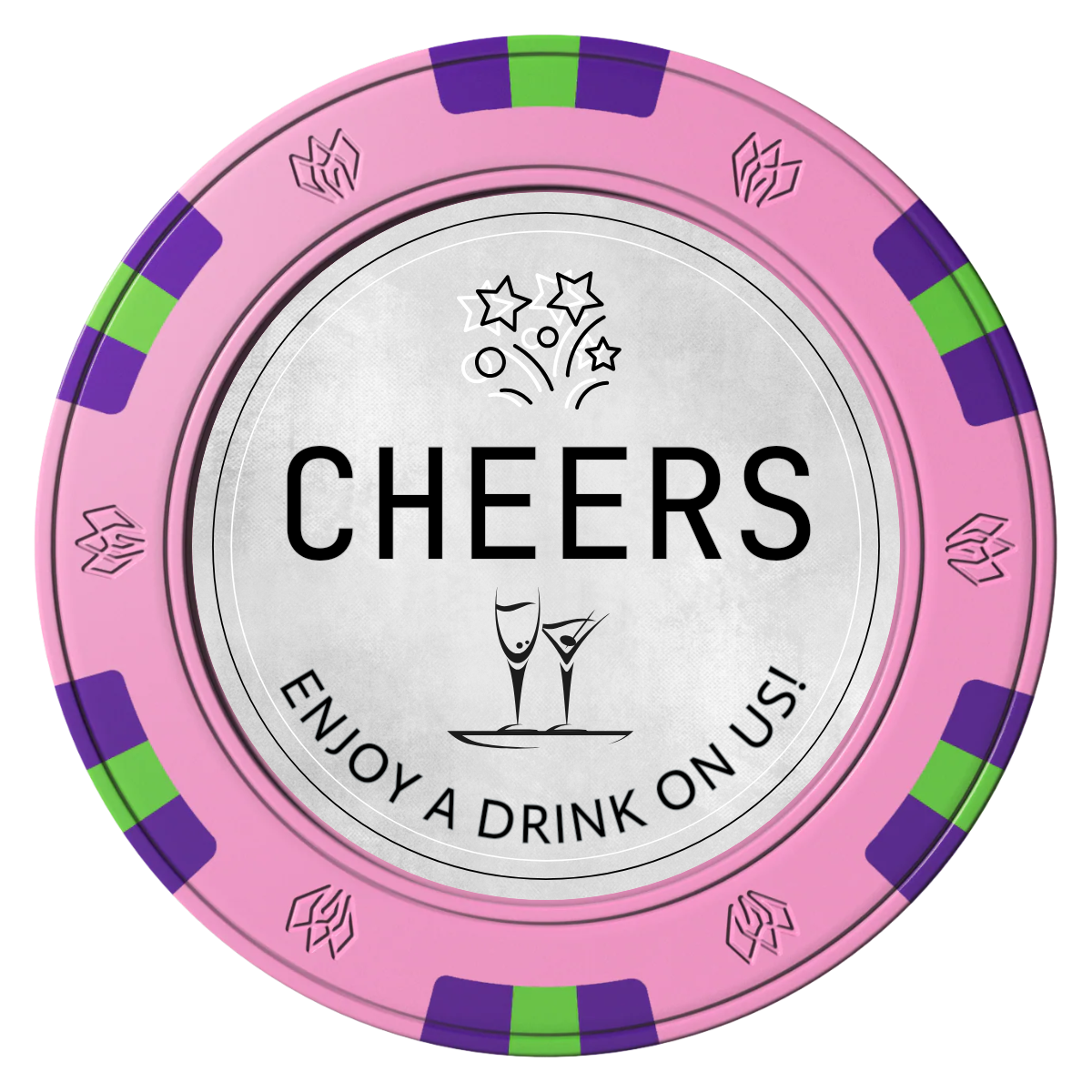 Chique Wedding Token Clay Poker Chips - Pink / 6 Spot Gem / 43mm - Front