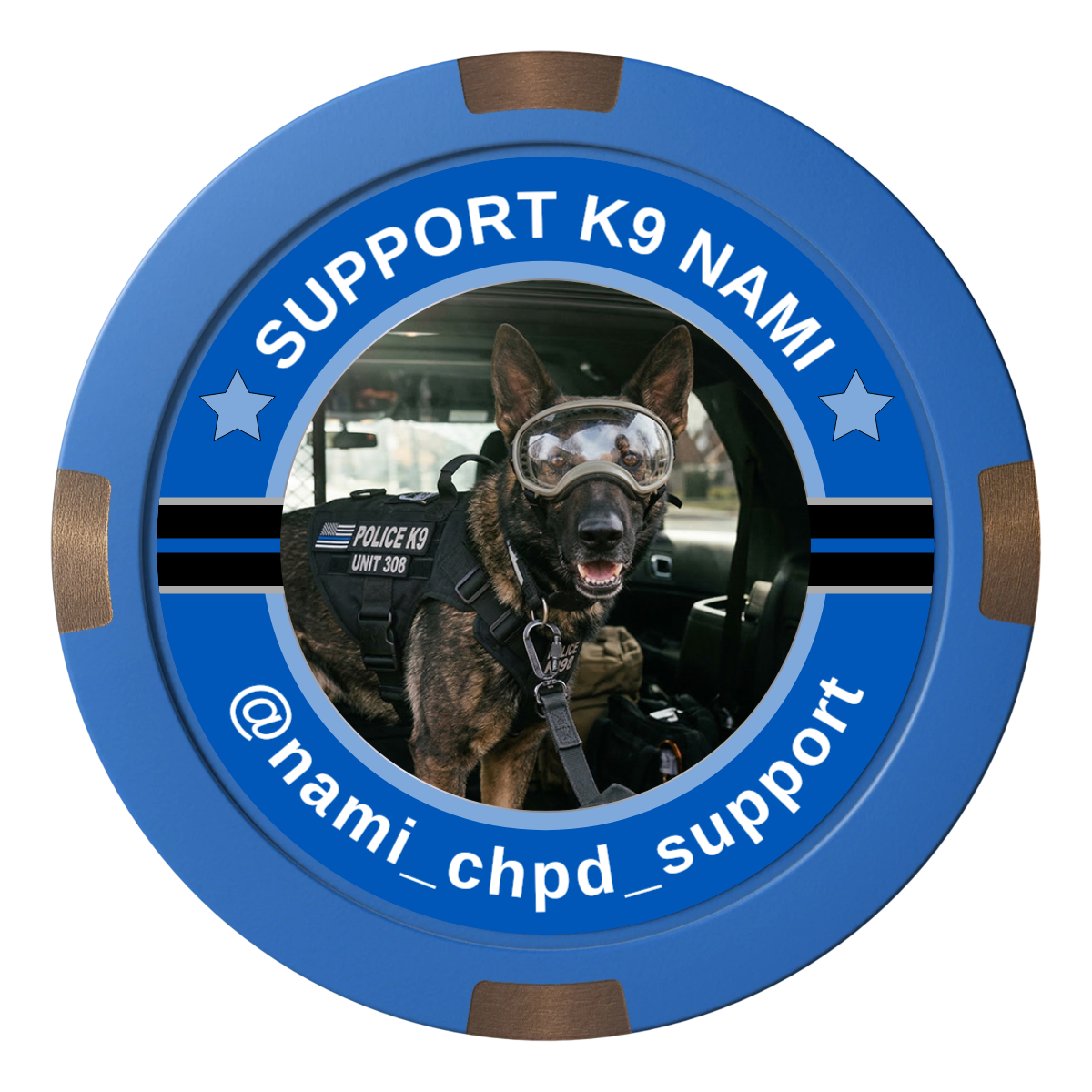 Police Department K9 #02 Composite & Metal Hybrid Poker Chips - Blue - Front