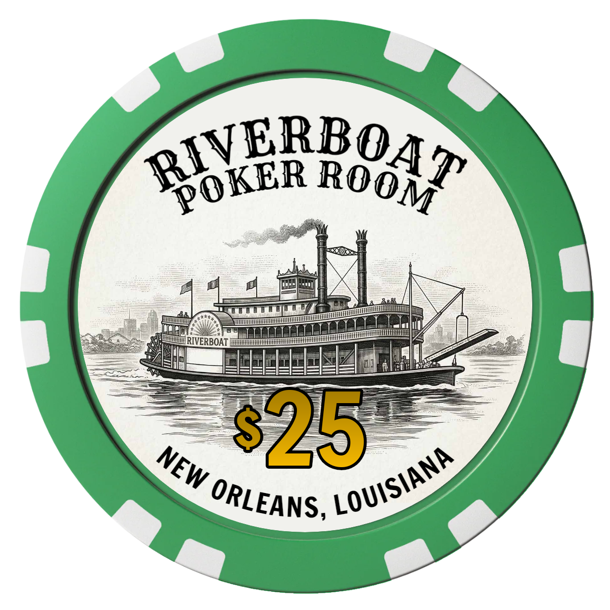 Riverboat Poker Room Composite Poker Chips - Green / Double Stripe - Front