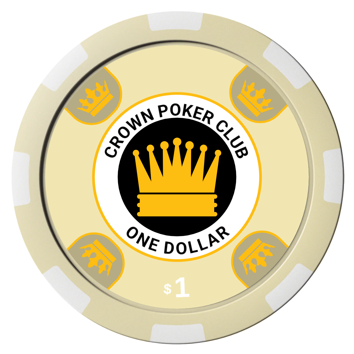 Crown Card Room Composite Poker Chips - Ivory / 8 Spot - Front