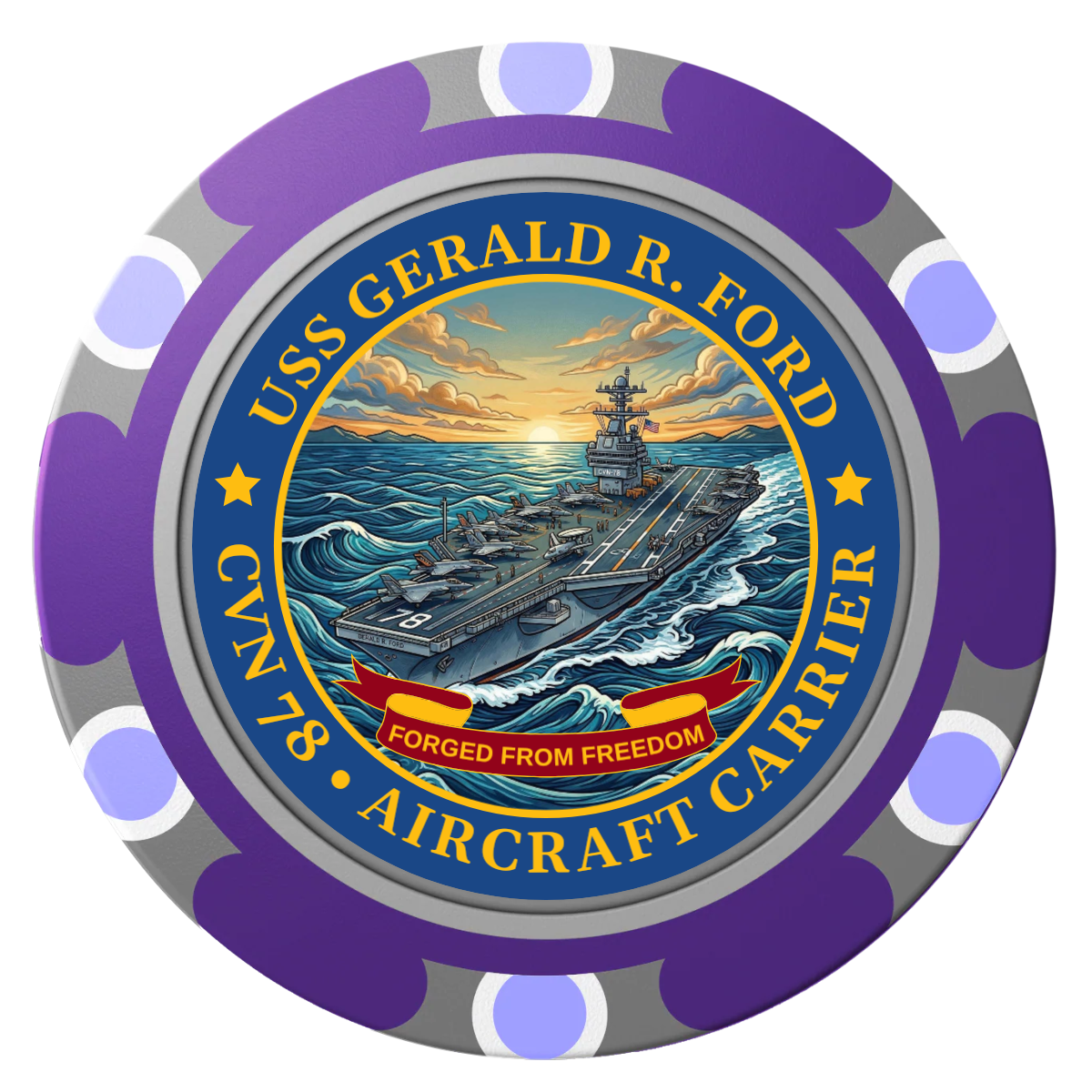 Navy USS Gerald Ford Clay Poker Chips - Purple / Monte Carlo / 40mm - Front