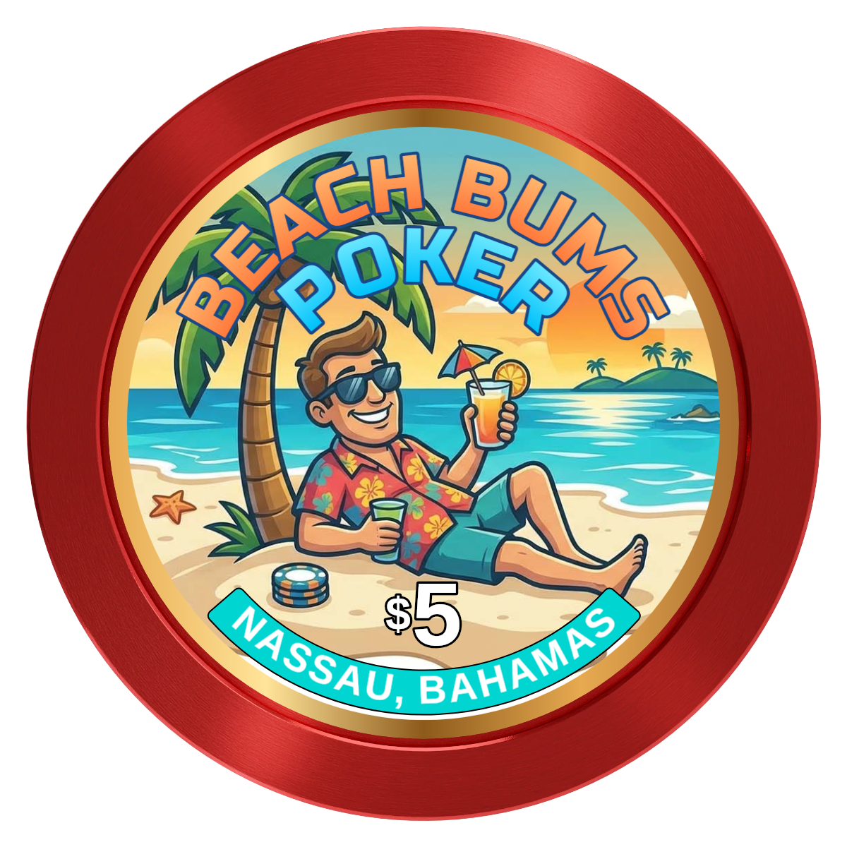 Sandy's Casino Aluminum Poker Chips - Red - Front