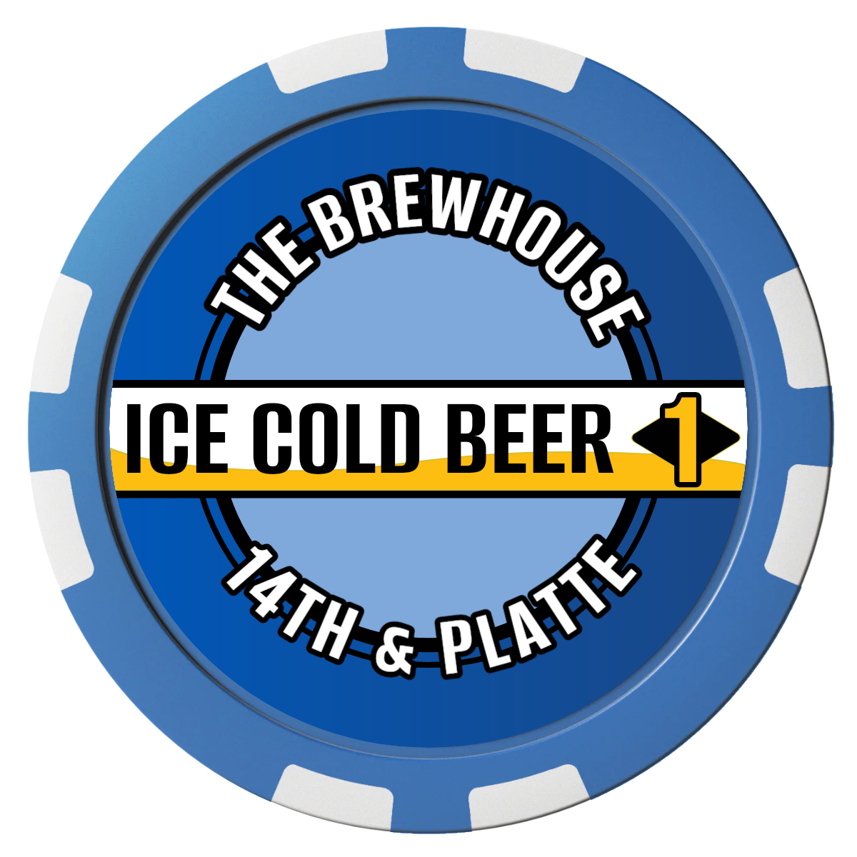 Ice Cold Beer Drink Token Composite Poker Chips - Blue / 8 Stripe - Front