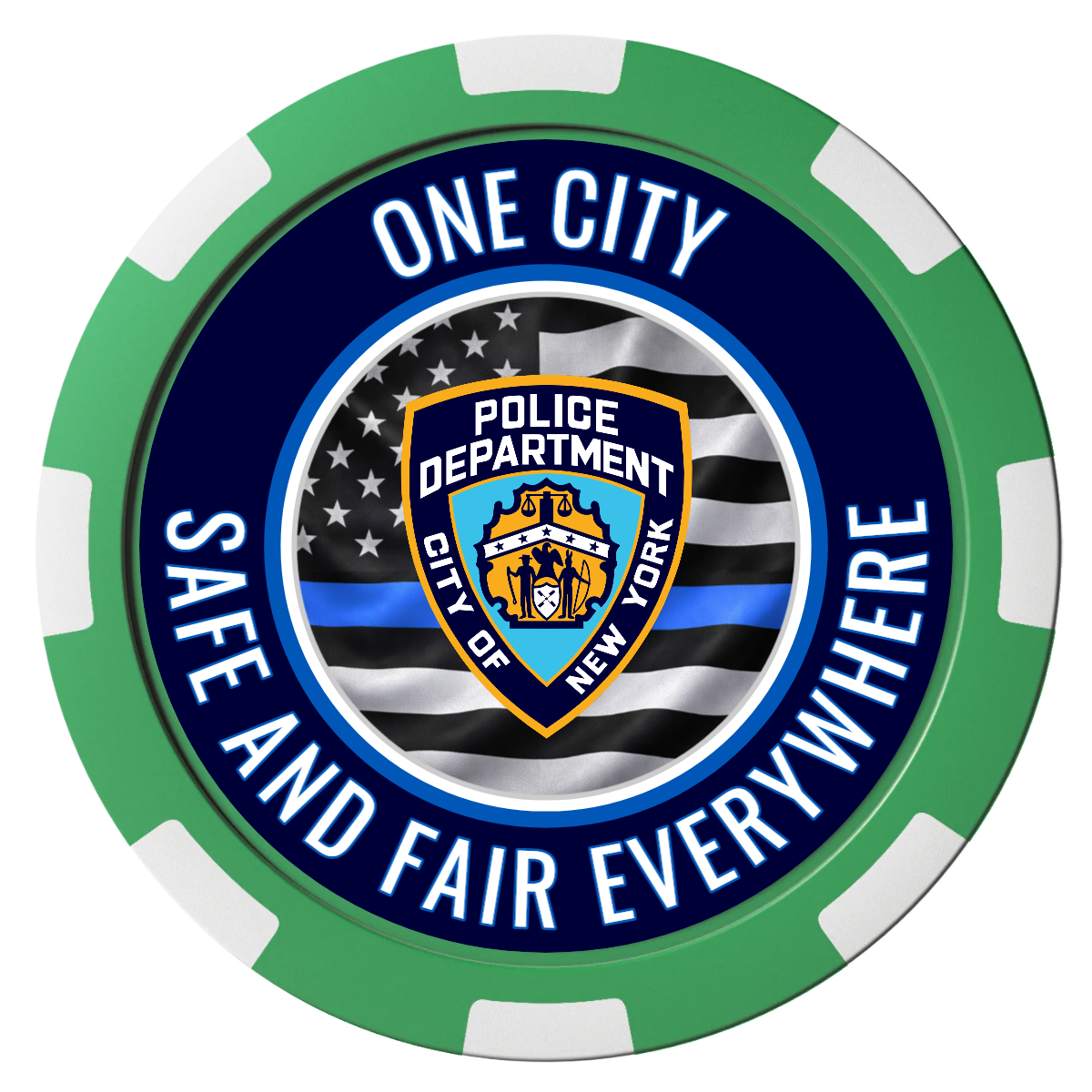 NYPD Safe and Fair Magnetic Composite Poker Chips - Green / 8 Spot - Back