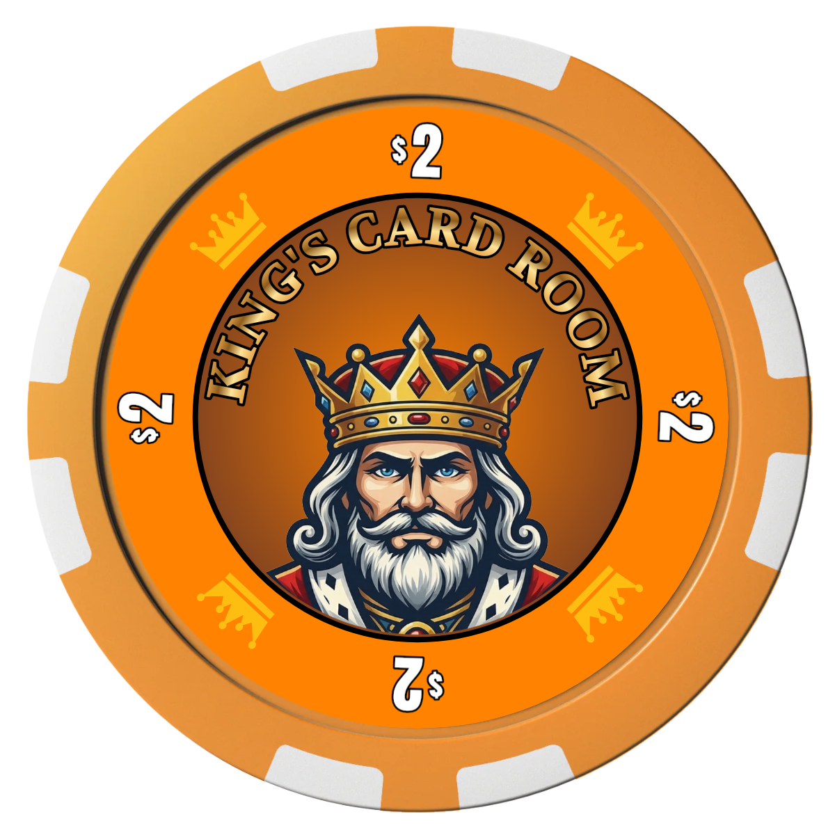 Kings Composite Poker Chips - Orange / 8 Stripe - Front