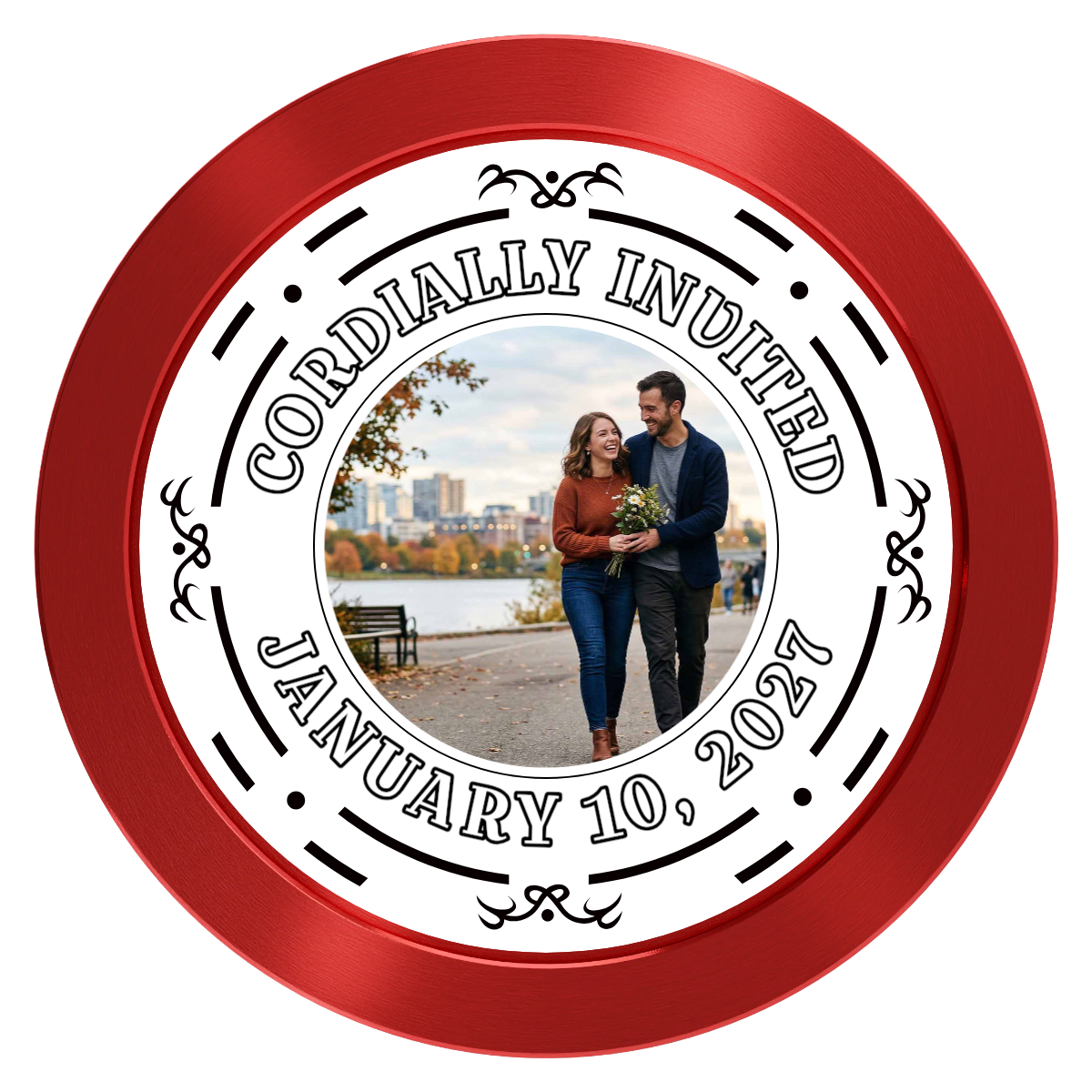 Save the Date Element Aluminum Poker Chips - Red - Front