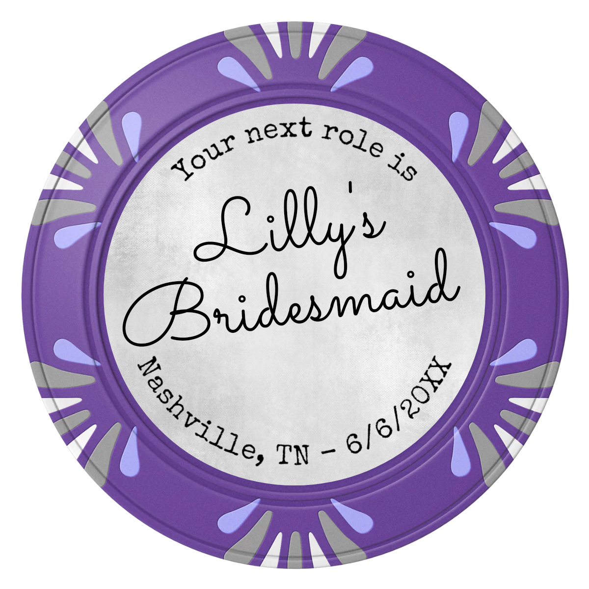 Be My Bridesmaid Simple Clay Poker Chips - Purple / Macau / 40mm - Front