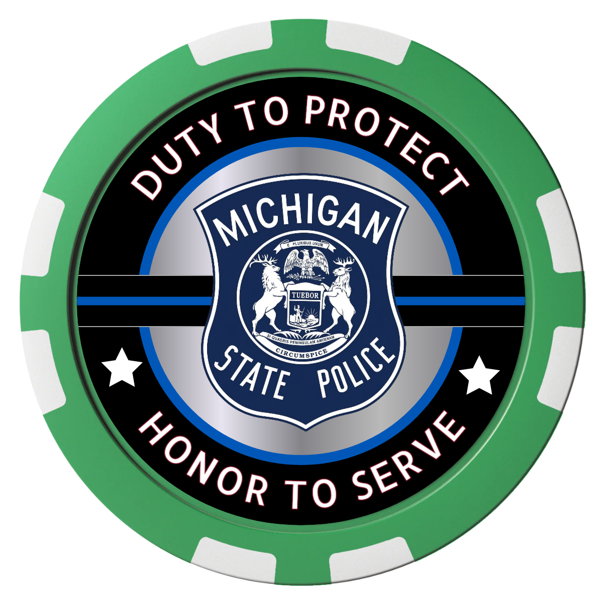 Police Department #01 Composite Poker Chips - Green / 8 Stripe - Front