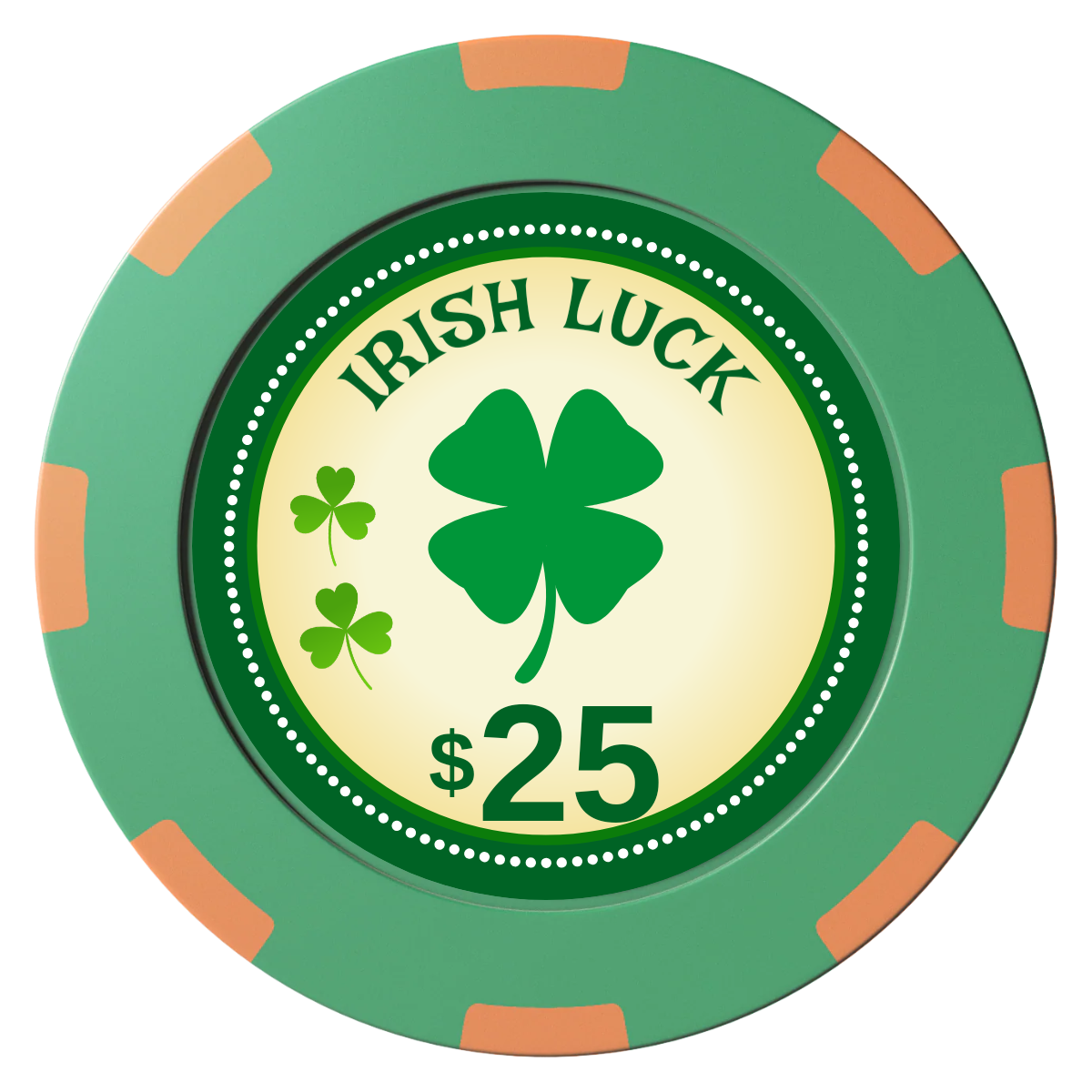 Irish Luck Clay Poker Chips - Green / 8 Spot (2 Tone) / 40mm - Back