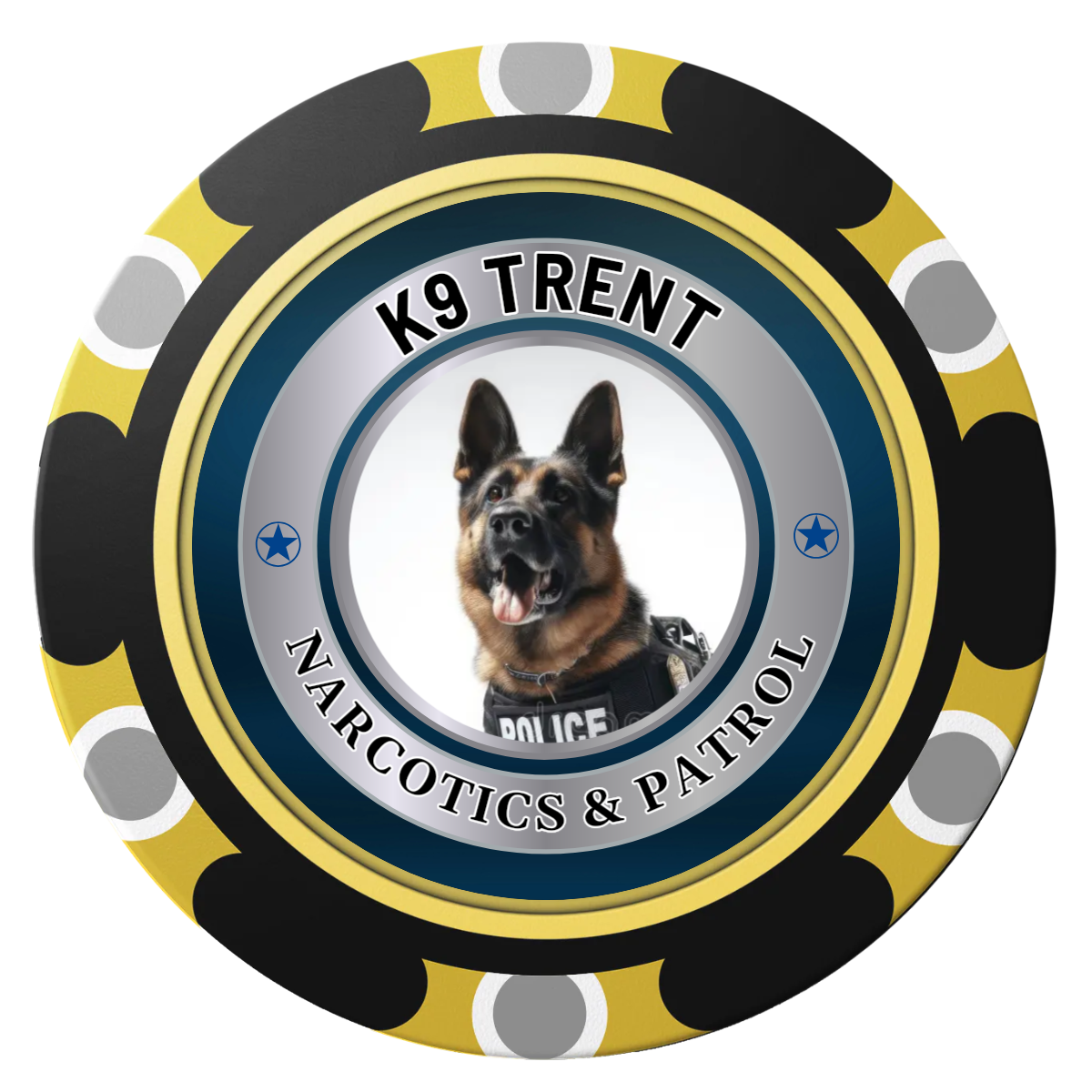 K-9 Trent Clay Poker Chips - Black / Monte Carlo / 40mm - Front