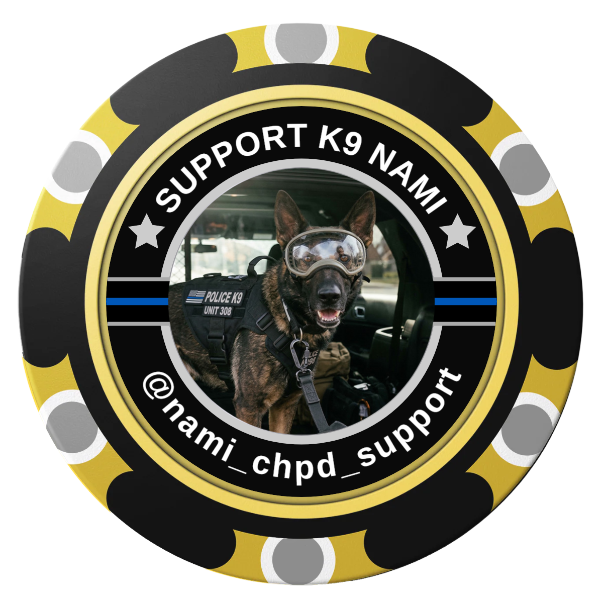 Police Department K9 #02 Clay Poker Chips - Black / Monte Carlo / 40mm - Front