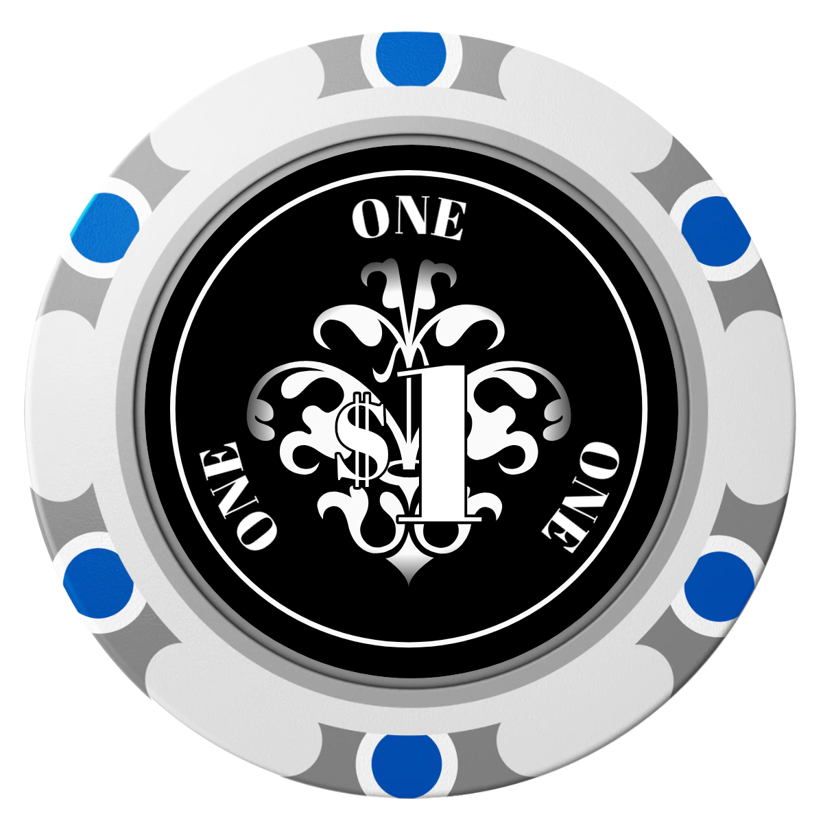 Gothic Revival Clay Poker Chips - White / Monte Carlo / 40mm - Front