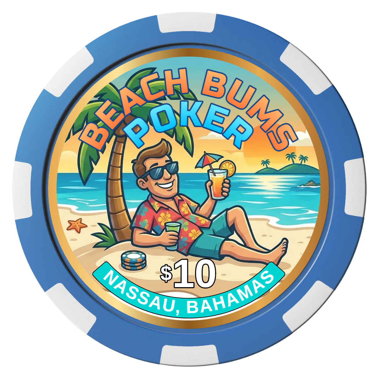 Sandy's Casino Magnetic Composite Poker Chips - Blue / 8 Spot - Front
