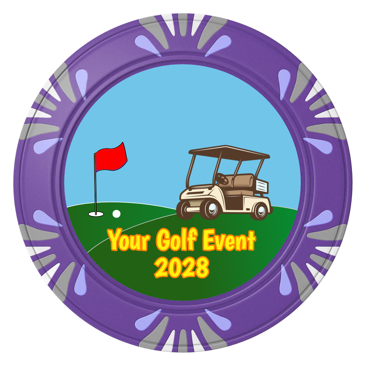 Going Golfing Today Clay Poker Chips - Purple / Macau / 40mm - Front