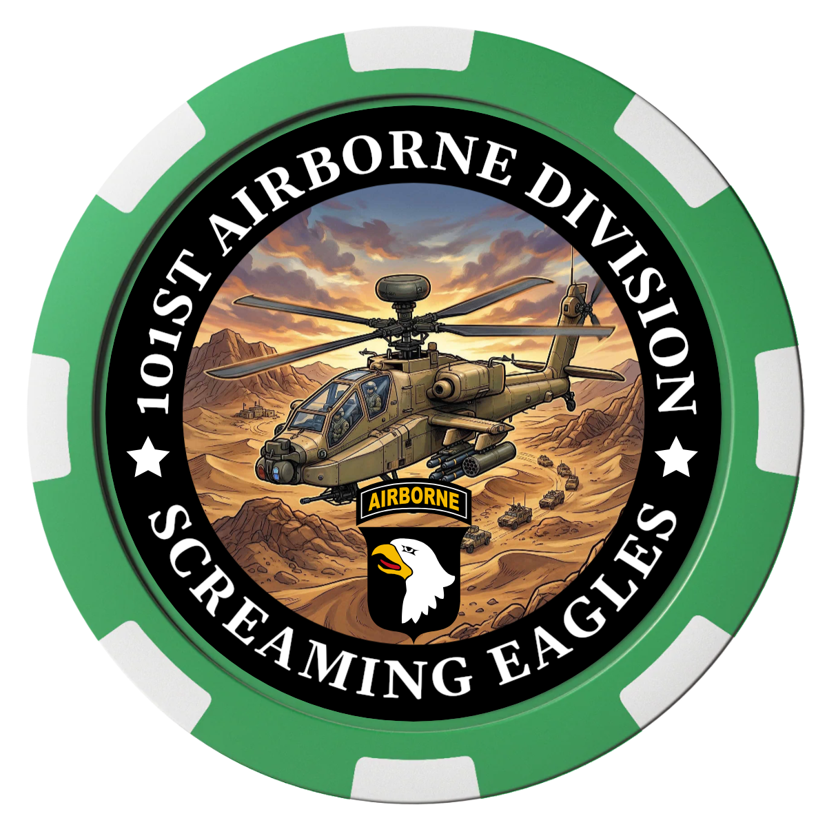 Army Airborne Magnetic Composite Poker Chips - Green / 8 Spot - Front