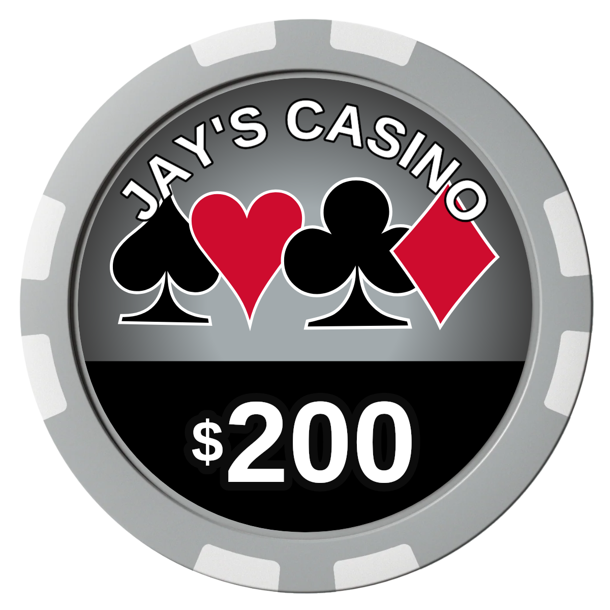 Jay's Casino Composite Poker Chips - Gray / 8 Stripe - Front