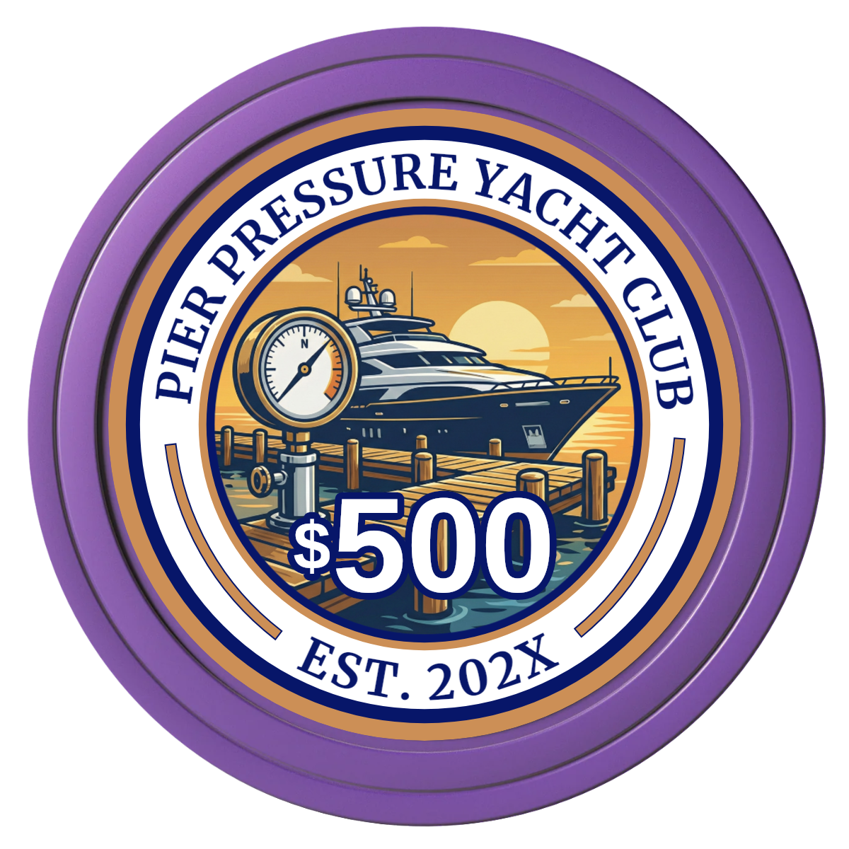 Anchor Down Card Room Composite Poker Chips - Purple / Solid - Front