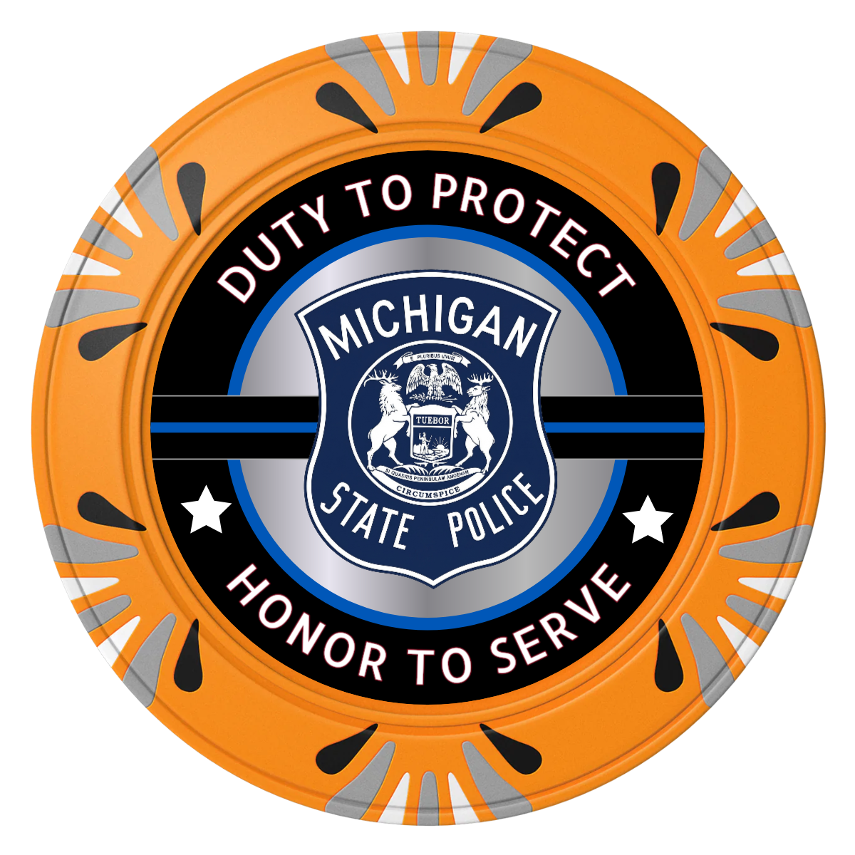 Police Department #01 Clay Poker Chips - Orange / Macau / 40mm - Front
