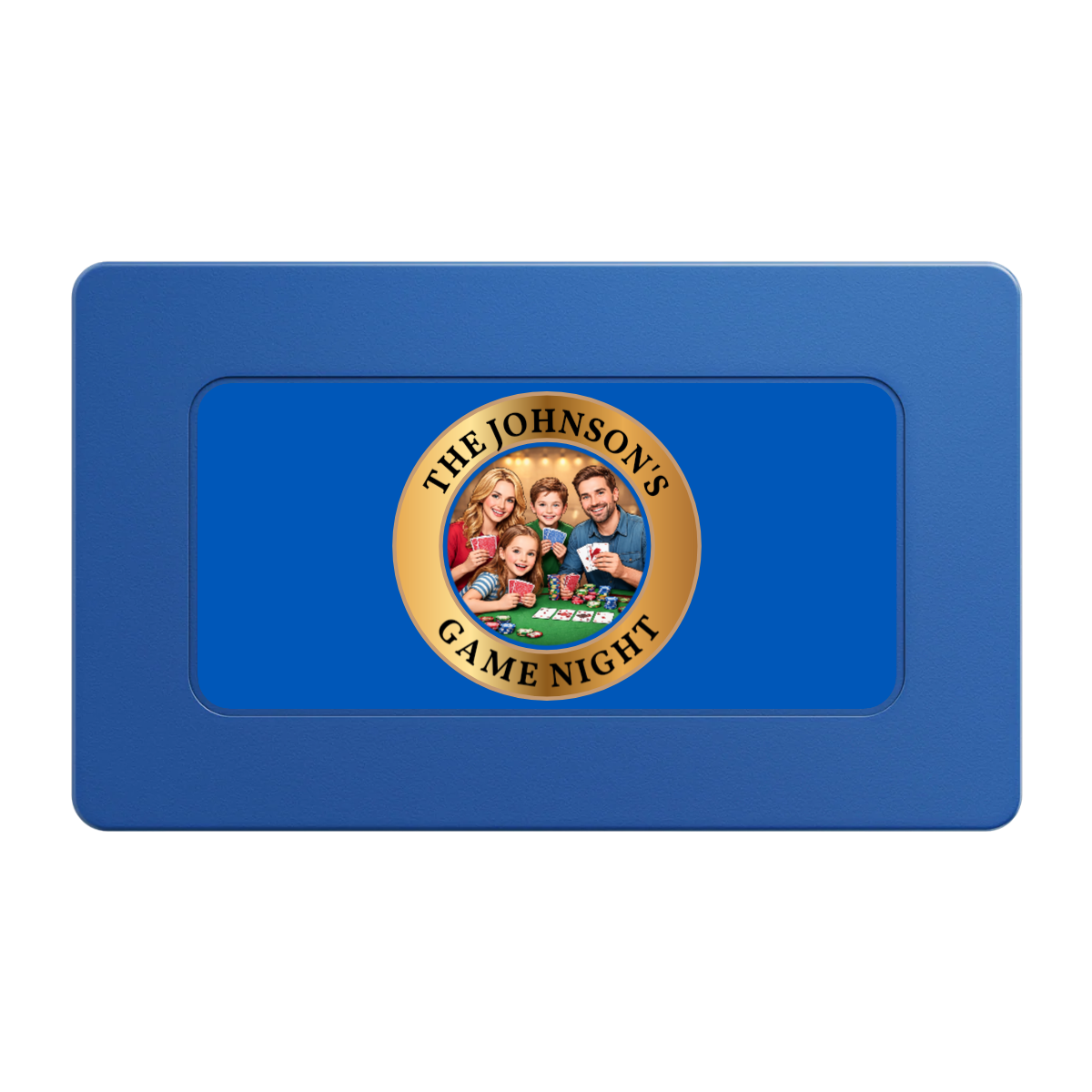 Family Game Night Rectangular Poker Chip Plaques - Blue - Front