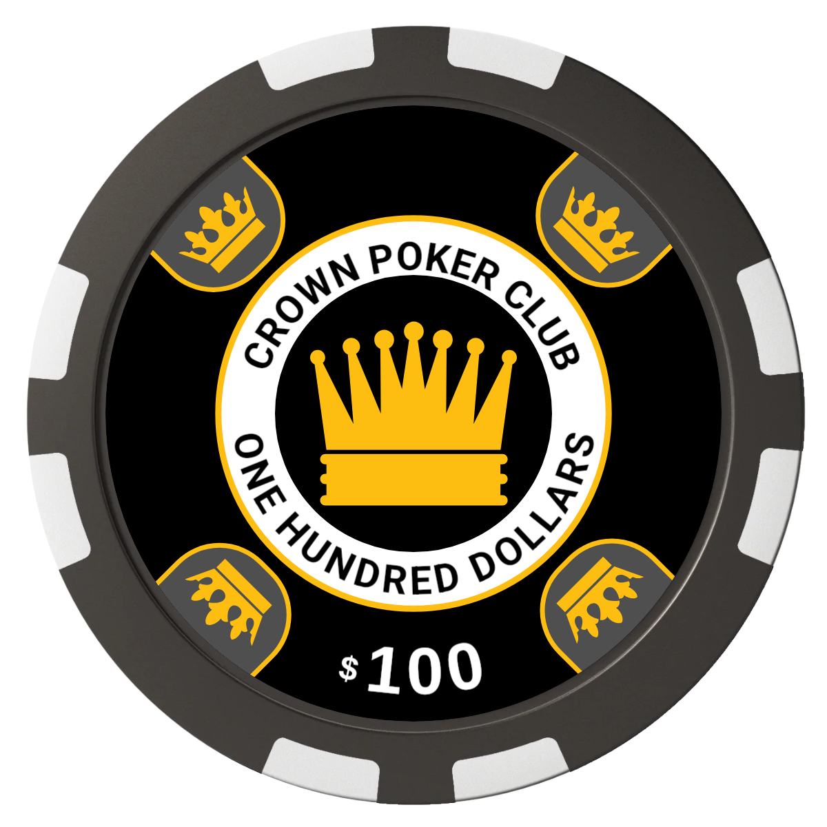Crown Card Room Composite Poker Chips - Black / 8 Stripe - Front