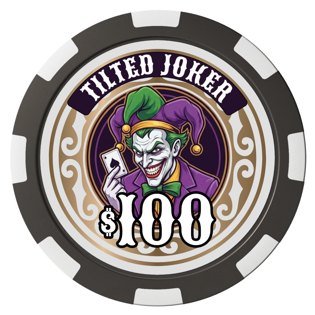 Tilted Joker Composite Poker Chips - Black / 8 Spot - Front
