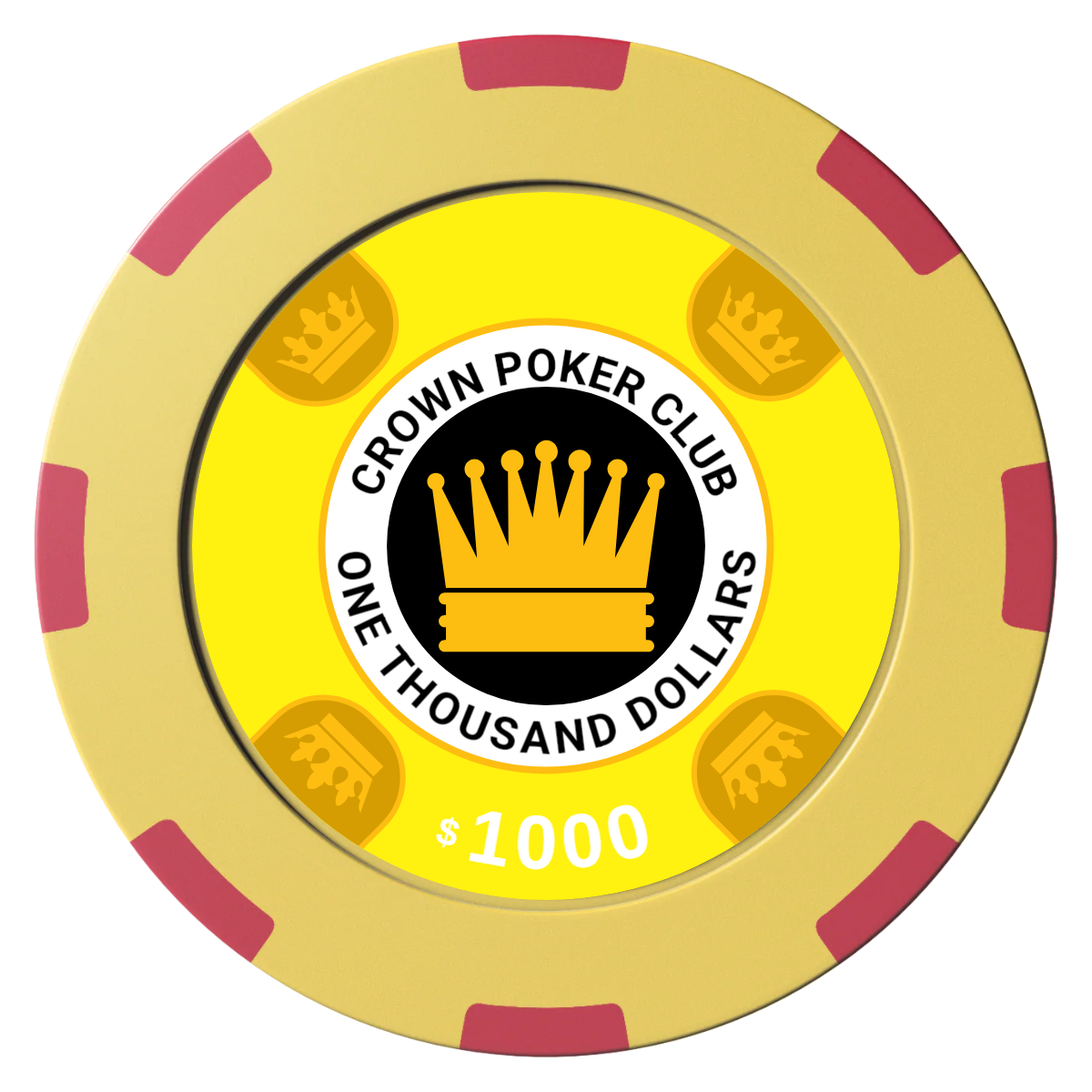 Crown Card Room Clay Poker Chips - Yellow / 8 Spot (2 Tone) / 40mm - Front