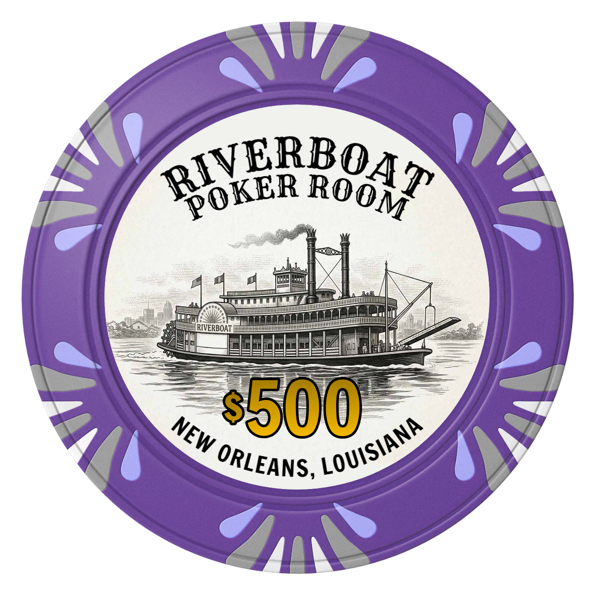 Riverboat Poker Room Clay Poker Chips - Purple / Macau / 40mm - Front