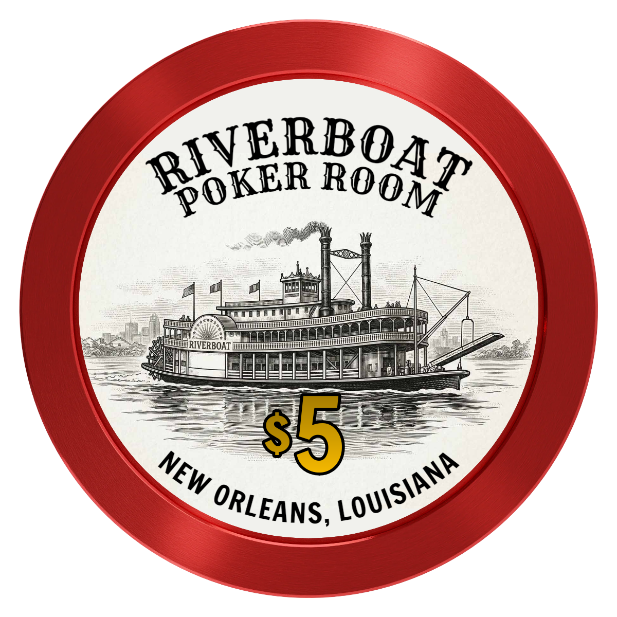 Riverboat Poker Room Aluminum Poker Chips - Red - Back