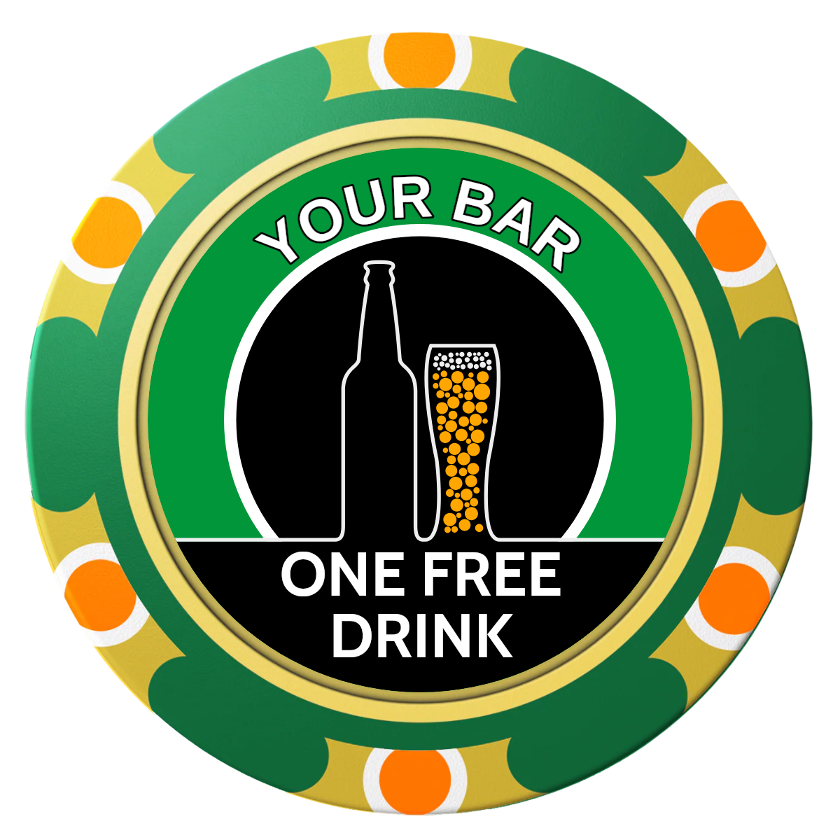 Beer and Glass Clay Poker Chips - Green / Monte Carlo / 40mm - Front