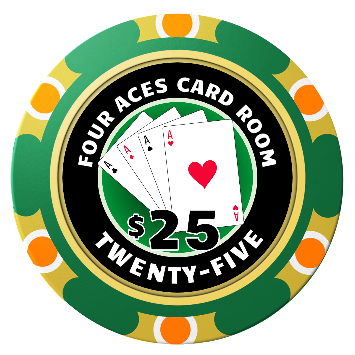 4 Aces Poker Room Clay Poker Chips - Green / Monte Carlo / 40mm - Front