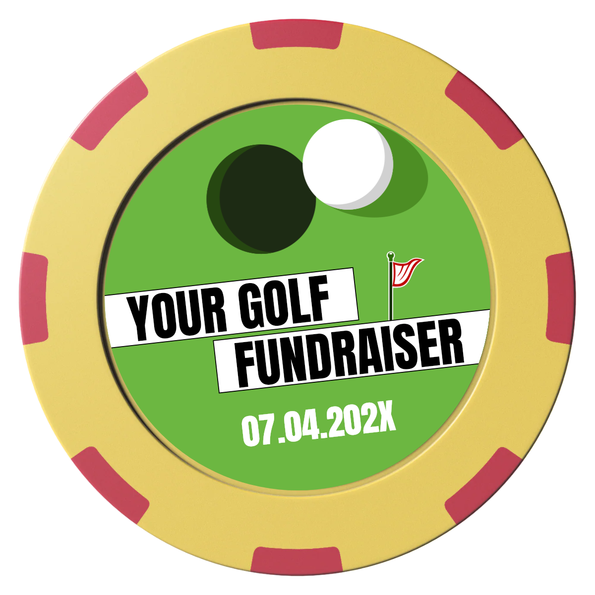 Putting Around Tournament Clay Poker Chips - Yellow / 8 Spot (2 Tone) / 40mm - Front