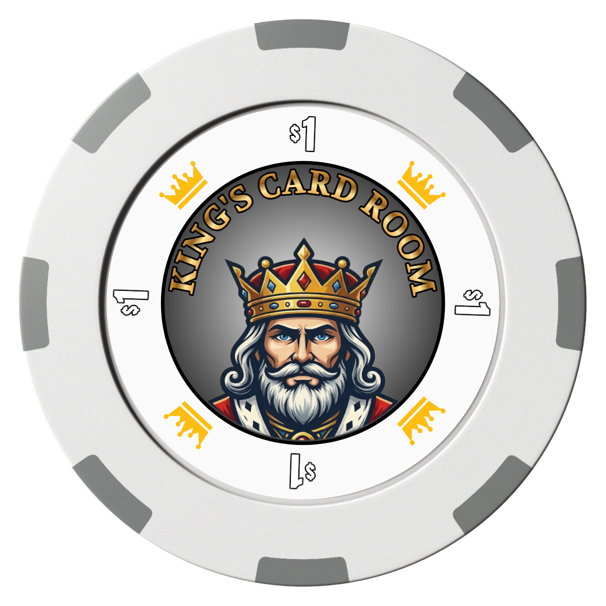 Kings Clay Poker Chips - White / 8 Spot (2 Tone) / 40mm - Front