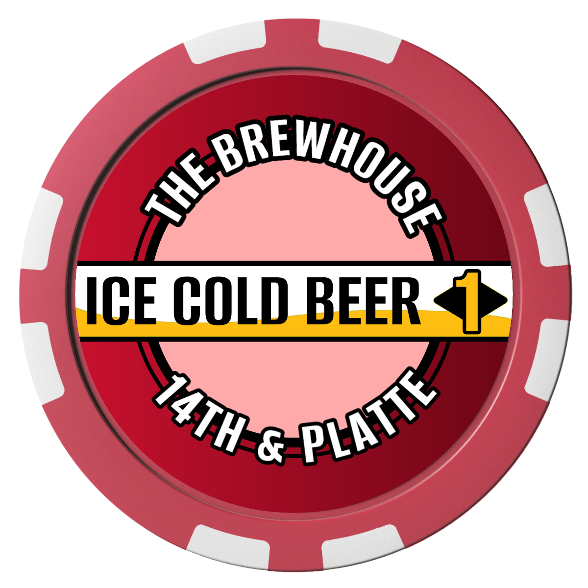 Ice Cold Beer Drink Token Composite Poker Chips - Red / 8 Stripe - Front