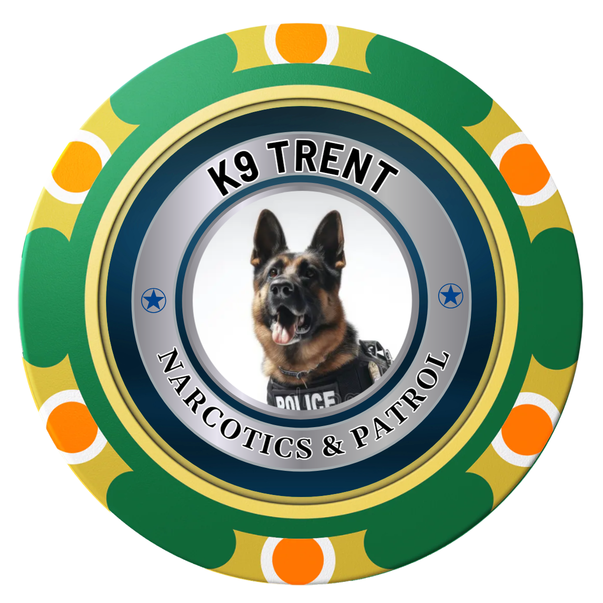 K-9 Trent Clay Poker Chips - Green / Monte Carlo / 40mm - Front